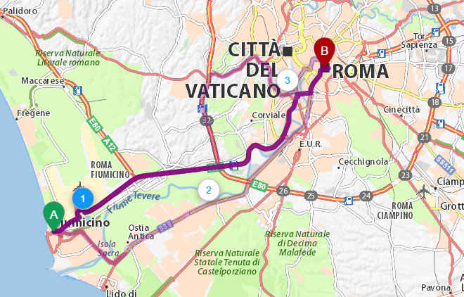 Fiumicino airport Rome city centre map